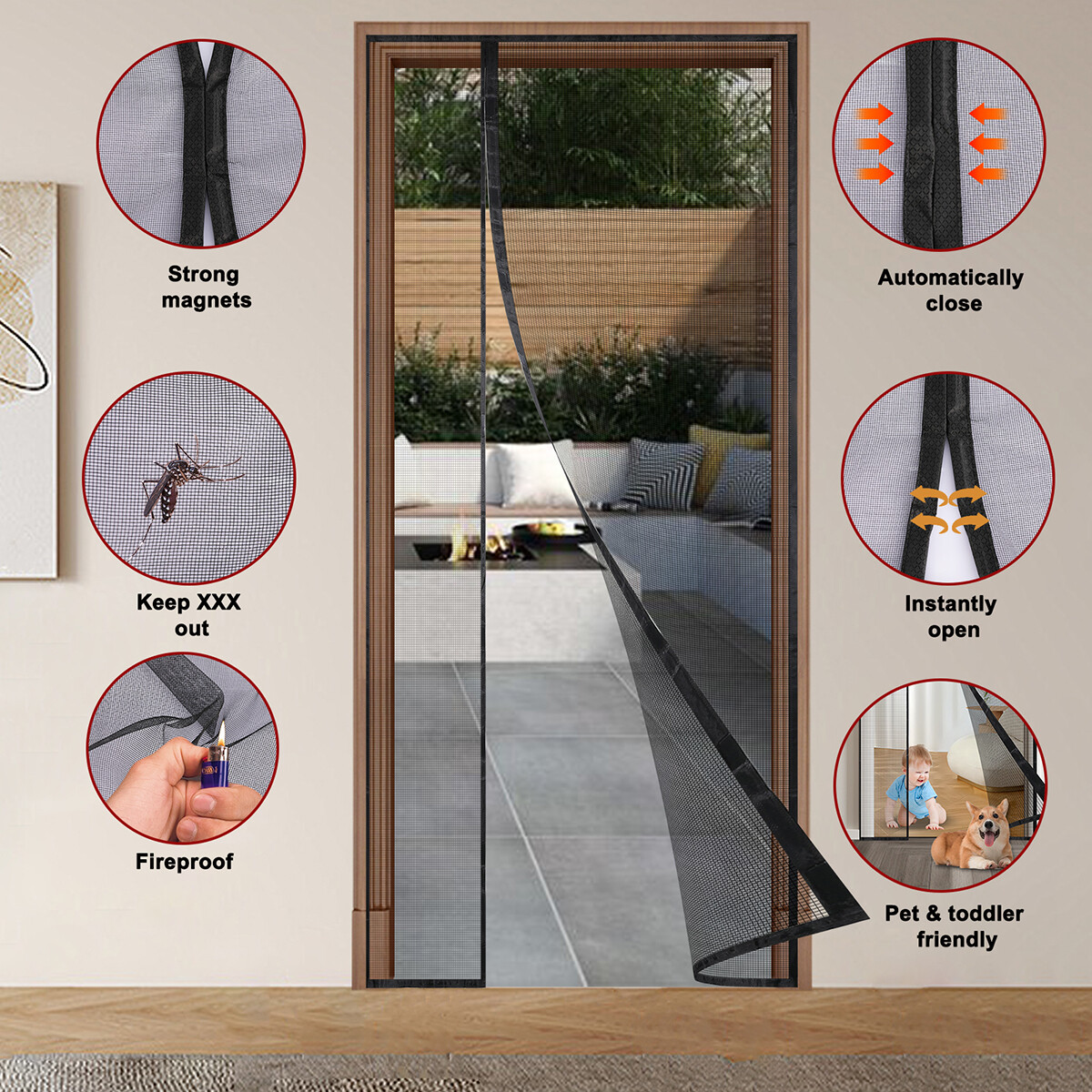 Magnetic Screen Door Mesh Curtain Heavy Duty Mosquito Net Bug Hands Free Closer