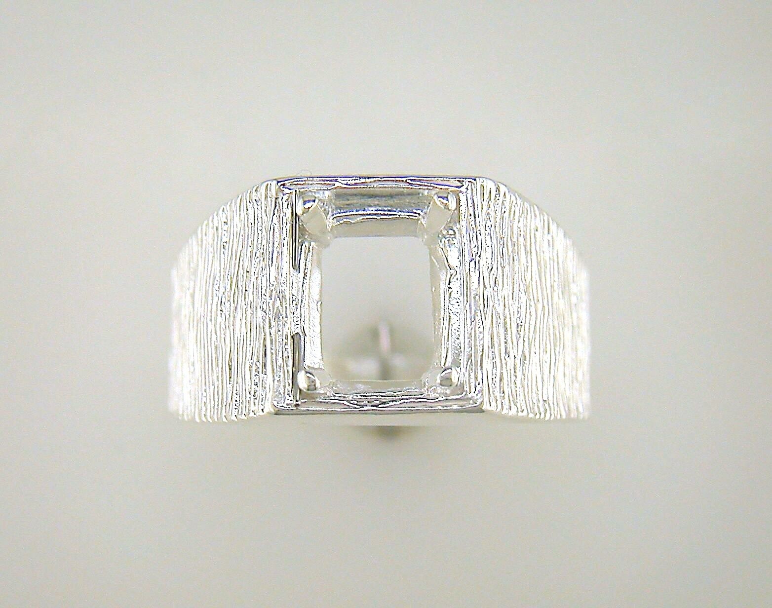 Mens Emerald Cut Inset Ring Setting Sterling Silver