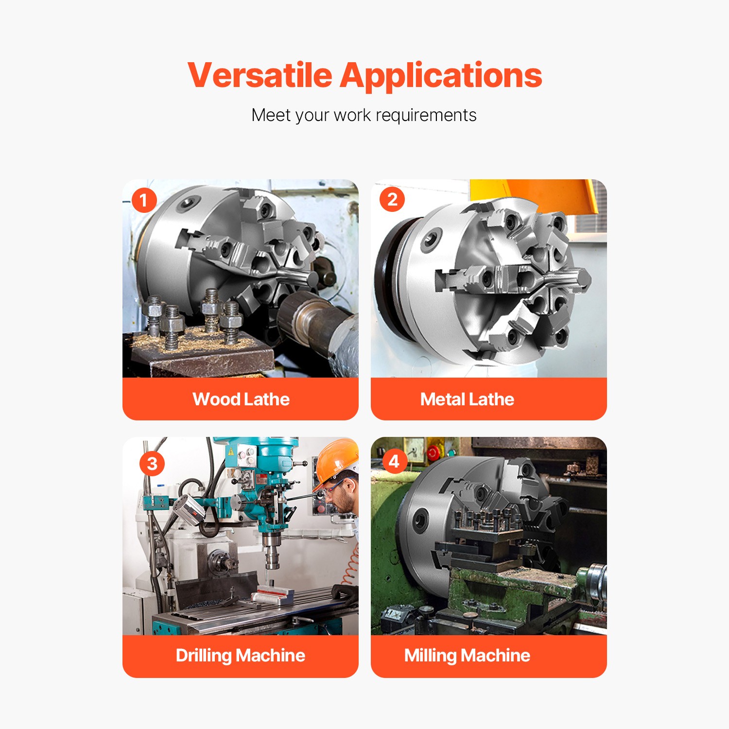6 Inch 6-Jaw Self-Centering Lathe Chuck with D1-4 Cam Lock Backing Plate