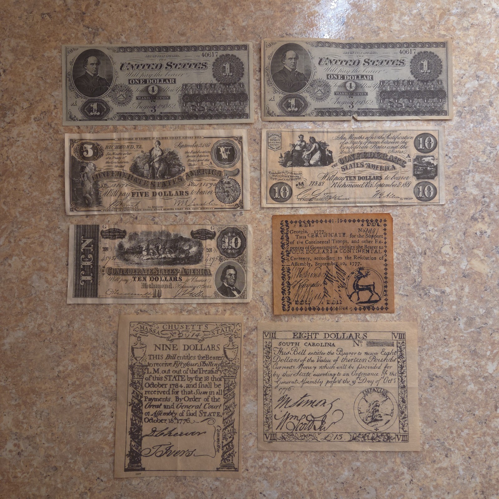 Lot Of 75 Confederate & State Civil War Currency (Facsimile) Mixed Denomination