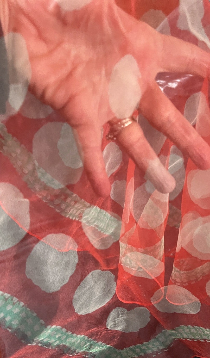 Vtg Sheer Chiffon Nylon SCARF Red Green White Polka Dots Scarf MCM 26” Sq