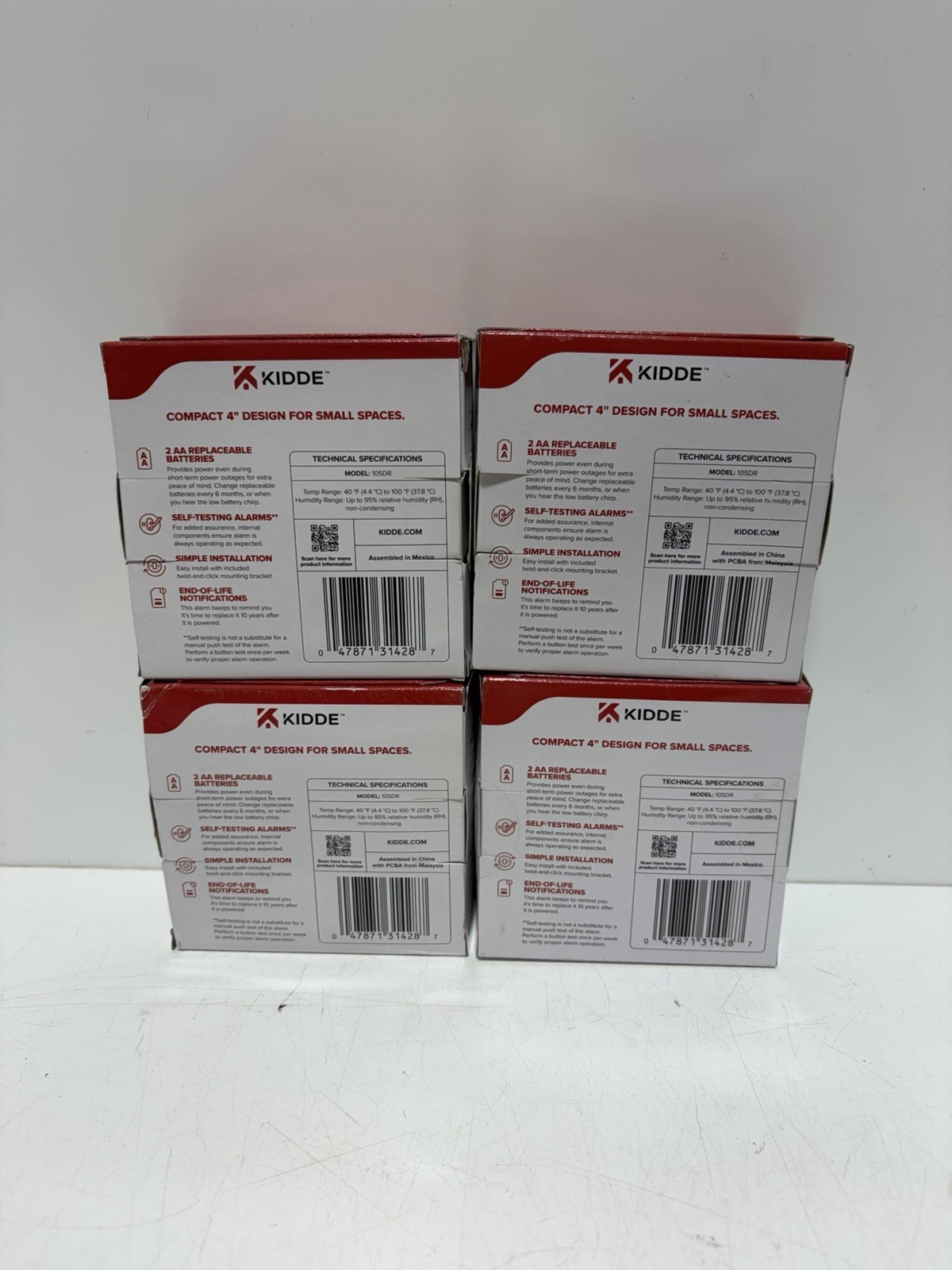 Lot of (4) Kidde Compact Battery Smoke Detectors with Photoelectric Sensor 10SDR