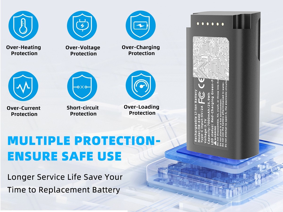 2pcs E340 Rechargeable Battery Backup 7000mAh with USB-C for eufy Video Doorbell