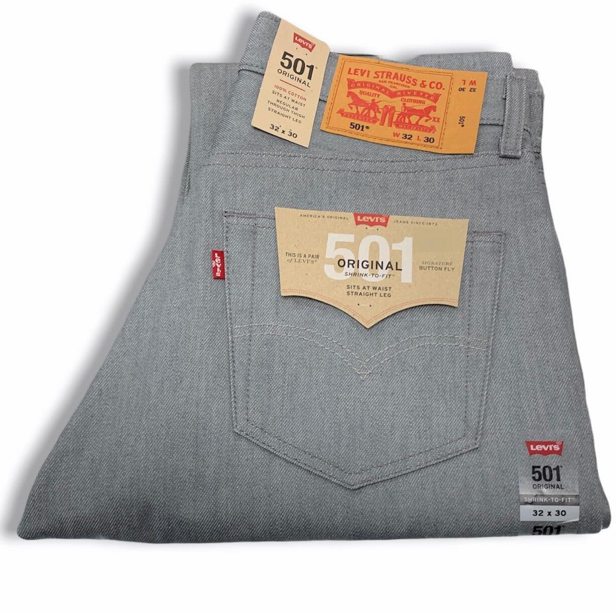 Levis 501 Shrink To Fit Button Fly Jeans Straight Leg Color Gray Rigid 1403