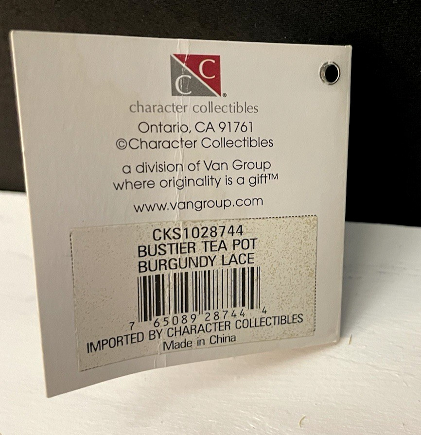 Lynda Corneille BUSTIER BURGUNDY LACE tea pot SWAK (Sealed With a Kiss) w/ Box