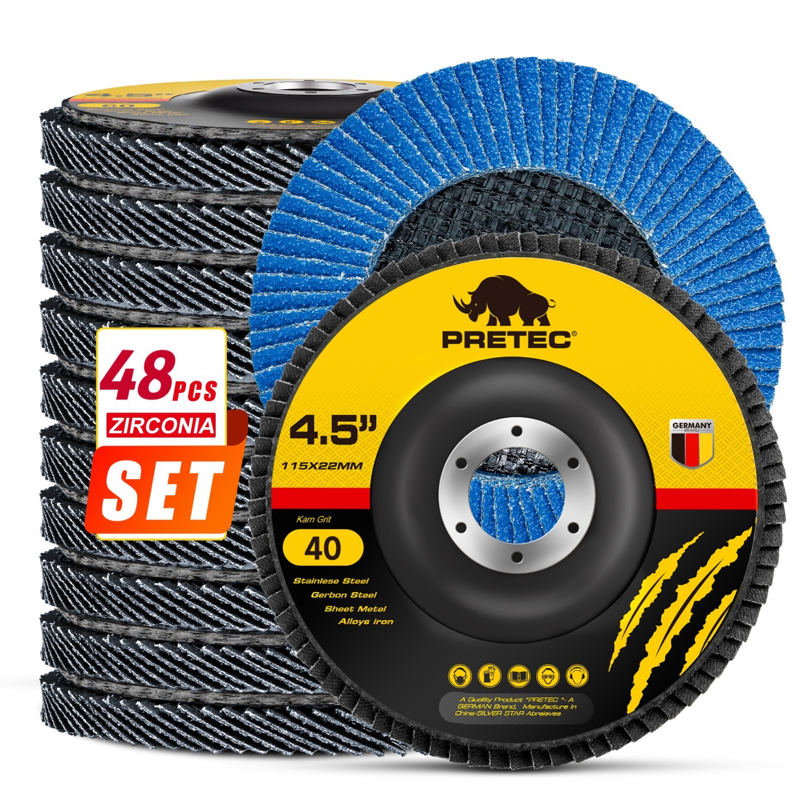 40+8PACK 4.5"Flap Discs 40 Grit for Angle Grinder,Zirconia Grinding Sanding Disc
