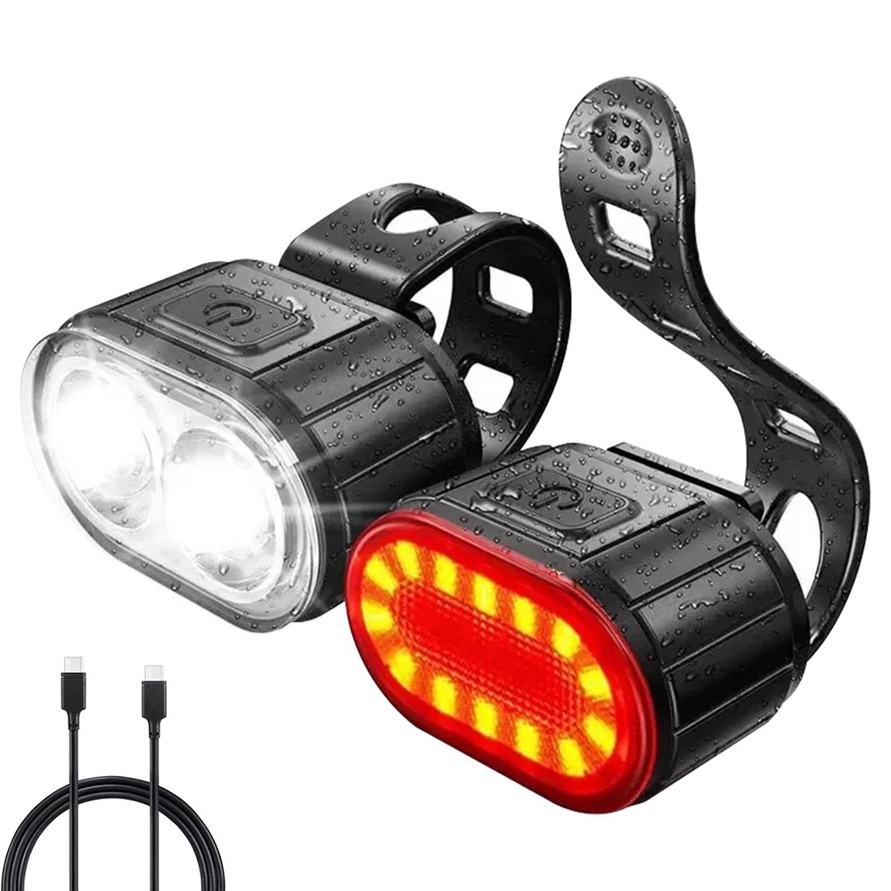 USB Rechargeable Bright LED Bicycle Bike Front Headlight and Rear Tail Light Set