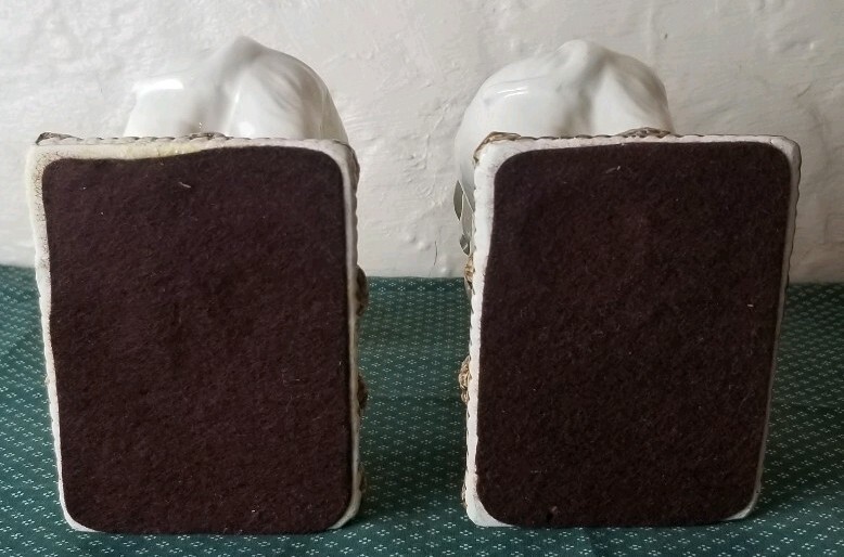 Vintage Ceramic Elephants White Trunk Up Foot Up Figurine 7.5" High