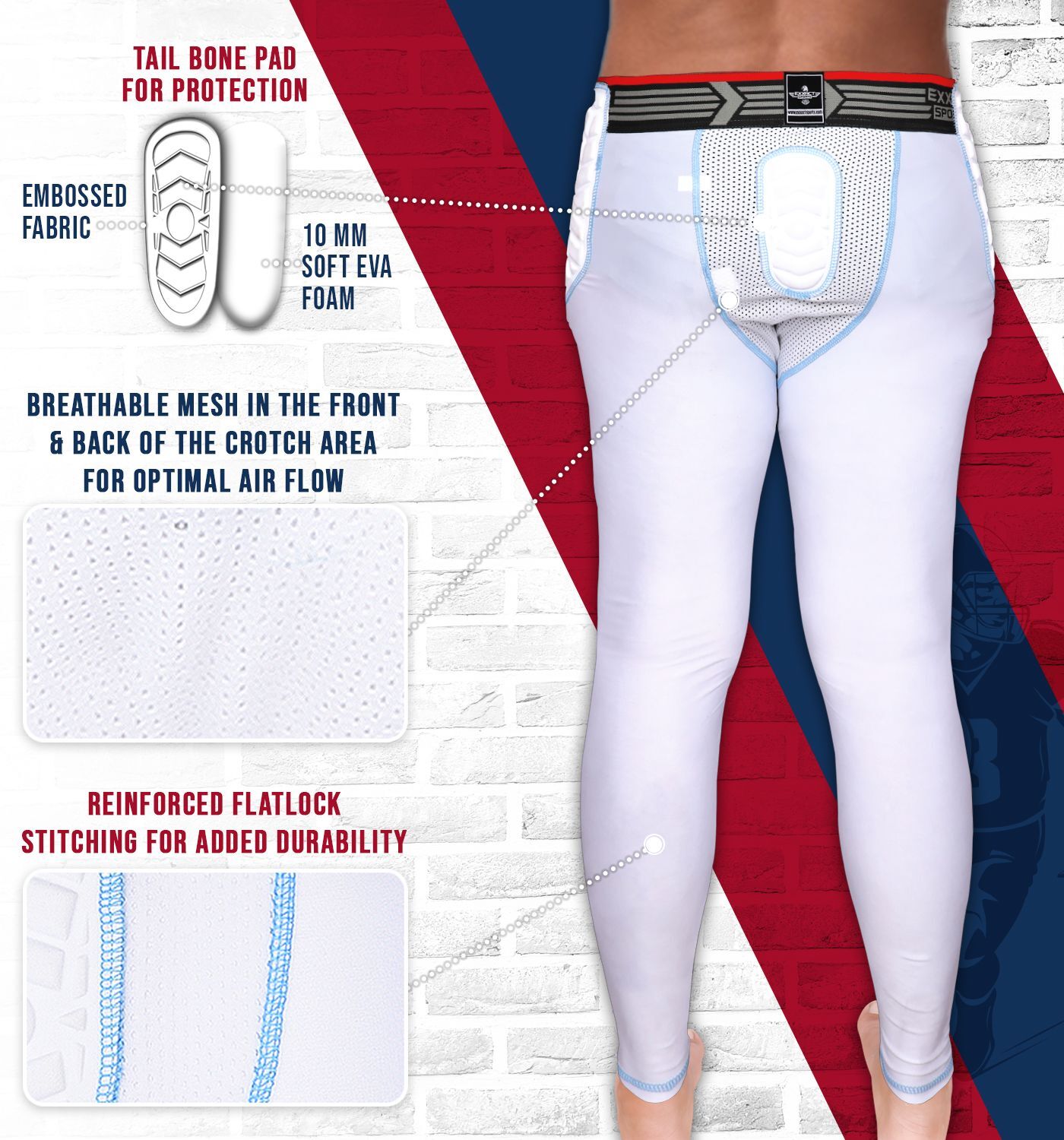 Exxact Sports Combat 7 Pad Adult Girdle for Men, Padded Football Gridle