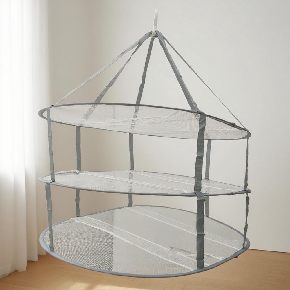 3-Tier Folded Mesh Clothes Hanging Dryer Sweater Drying Rack Clothes Drying Net