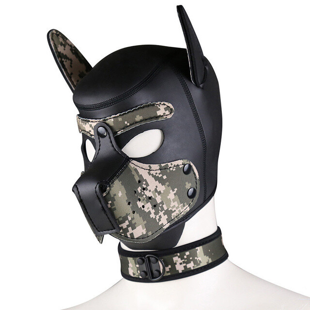 Neoprene Puppy Hood Role Play Dog Mask Puppy Cosplay Full Head with Neck Cover
