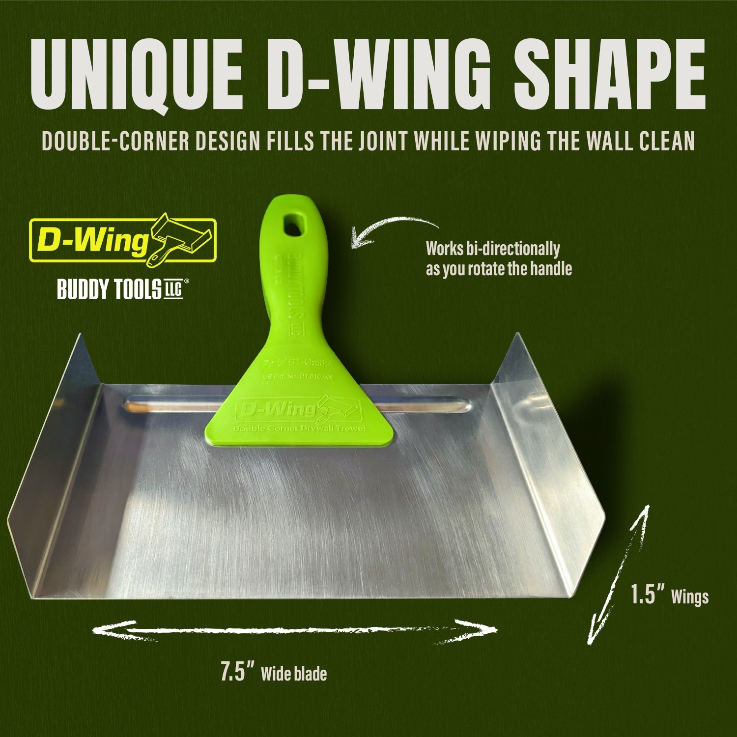Buddy Tools D-Wing Corner Trowel – 7.5” Stainless Steel for Inside Corners - NEW