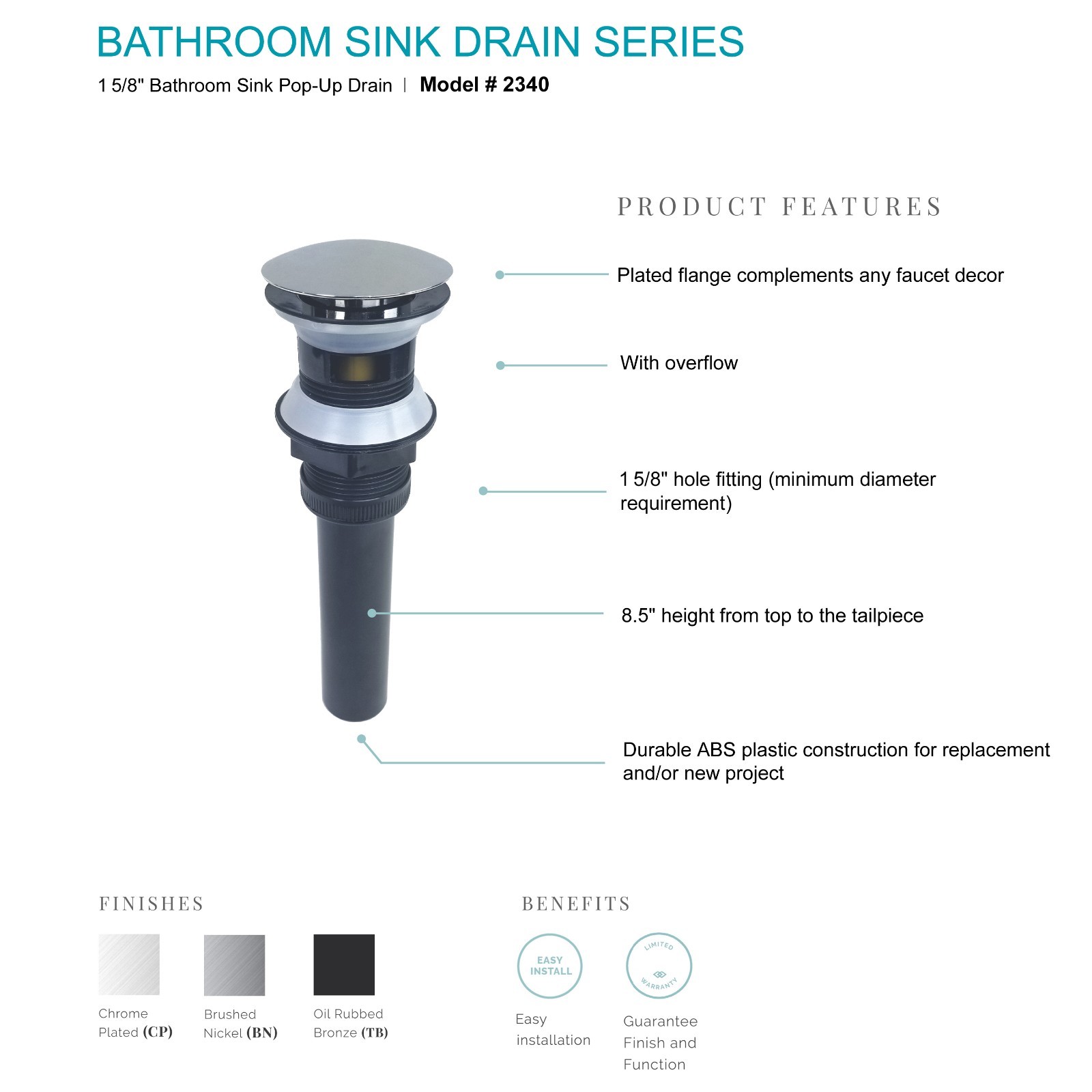 Bathroom Faucet Vanity Sink Plastic Pop-Up Drain with Overflow Oil Rubbed Bronze
