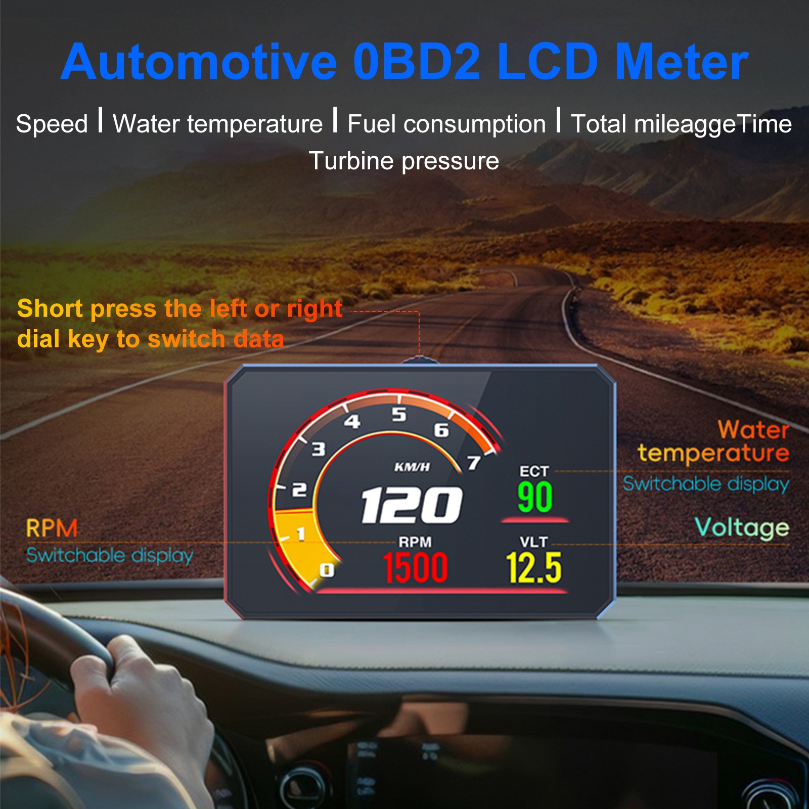 Car Truck Digital OBD2 Real-Time RPM MPH Overspeed Alarm HUD Gauge Speedometer