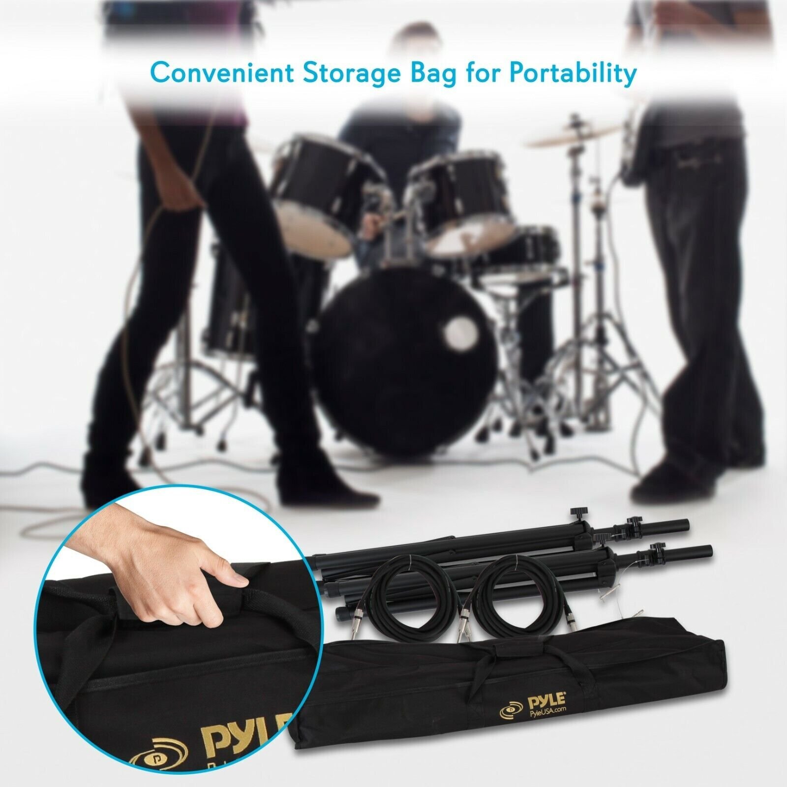 PYLE PMDK102 PRO DJ PA Speaker Monitor Pole Mount Stands w/ 1/4" Cable Kit