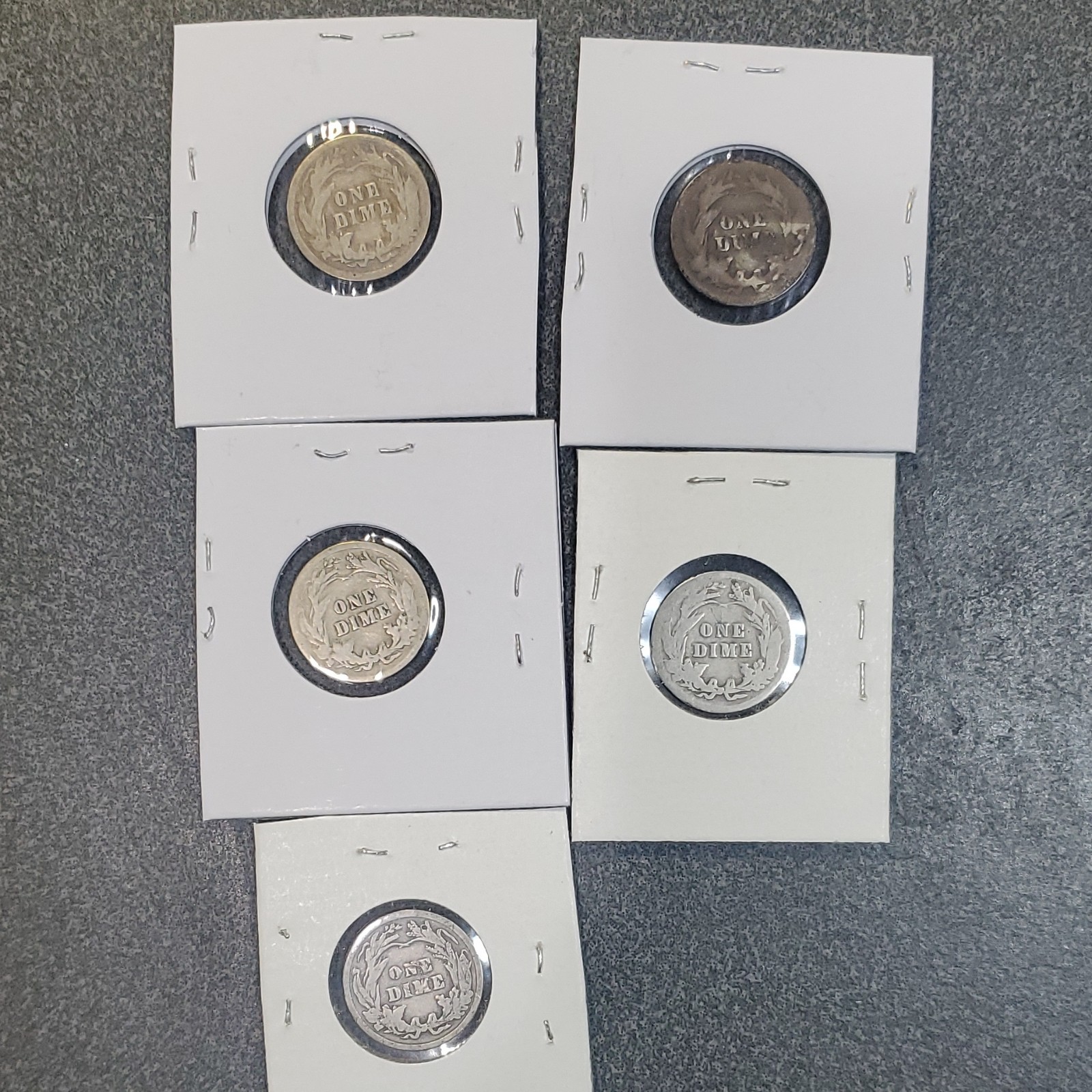 Barber Dime Silver 10C Lot of 5 Coins. #278