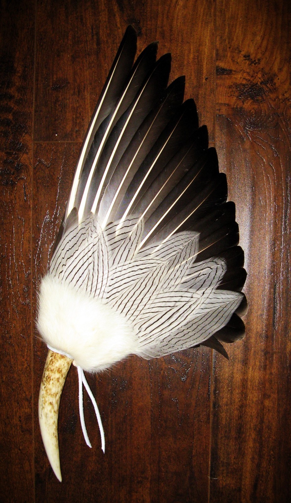 SNOW GOOSE - SILVER PHEASANT NATIVE AMERICAN SMUDGE FEATHER FAN ANTLER