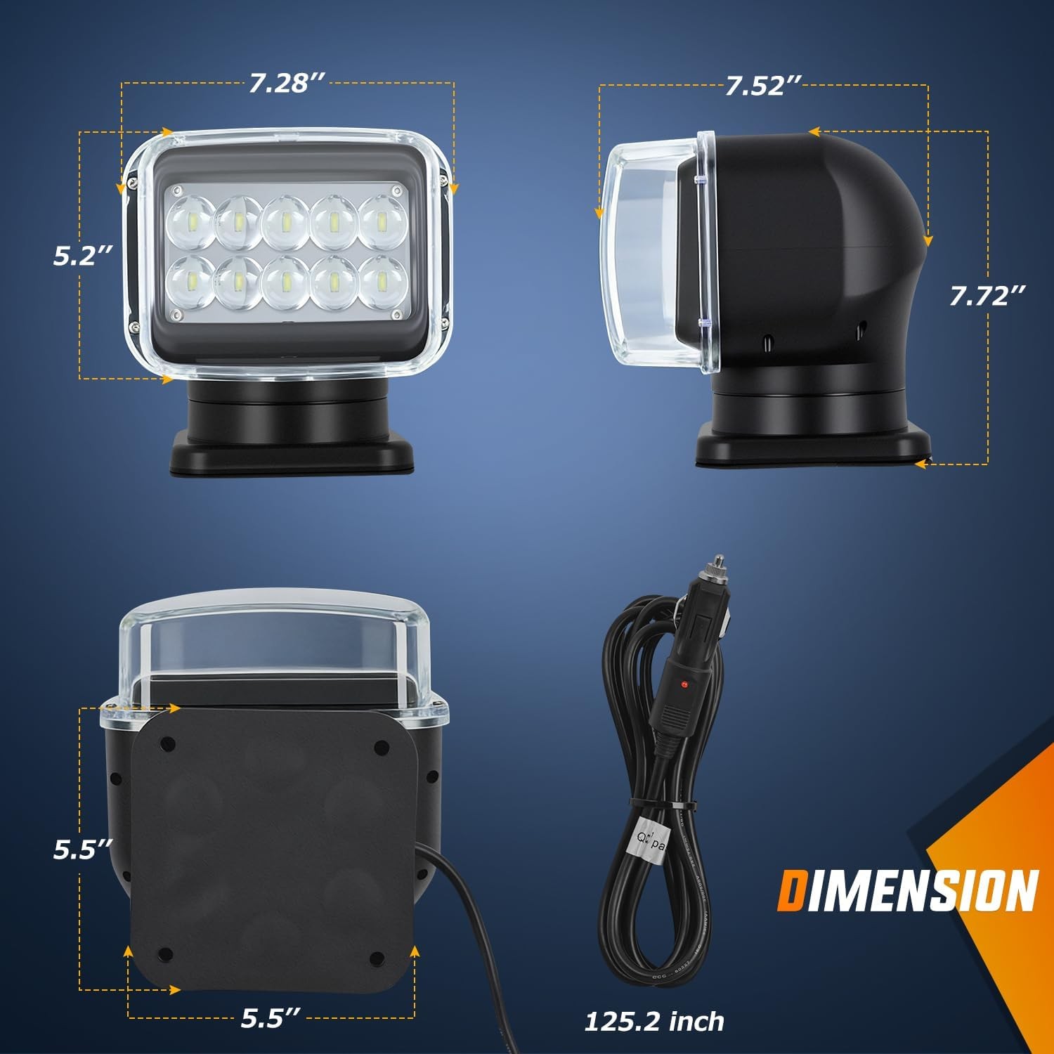 Nilight Magnetic Marine Boat Light Remote Control LED Spotlight 50W 4800LM 360