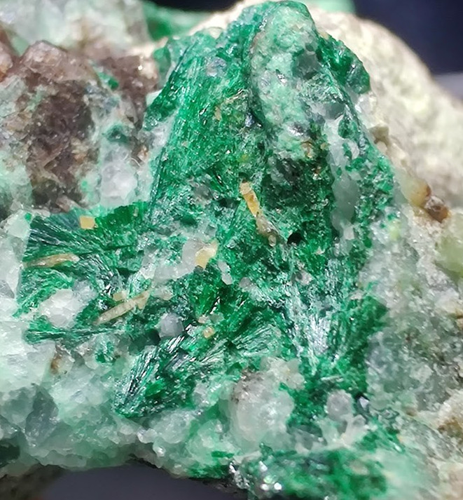 Green Fibrous Malachite w/ Pale Bluish UV Fluorite Mineral Specimen - Somers CT