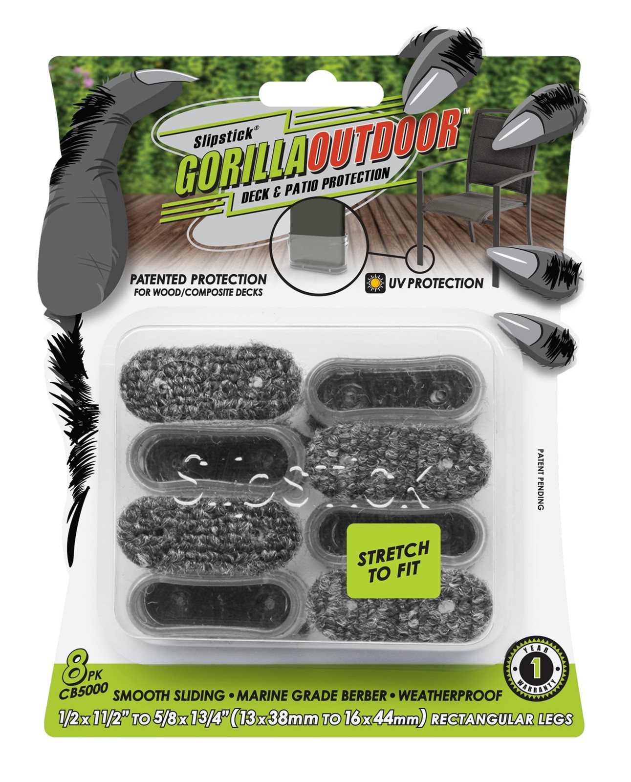 Slipstick GorillaOutdoor Berber Furniture Feet Pads with Clear Sleeve Sock (8...