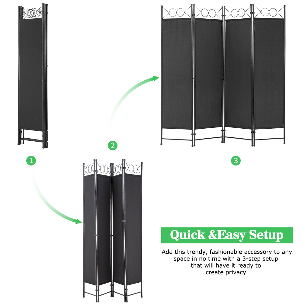 4 Panel Room Divider 6.8FT Steel Frame Screen Folding Privacy Divider Freestand