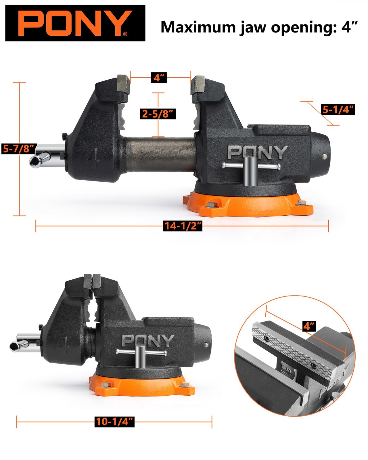 PONY 4" Heavy Duty Bench Vise 4400LBS Clamp Force 360° Rotatable Workbench Vises