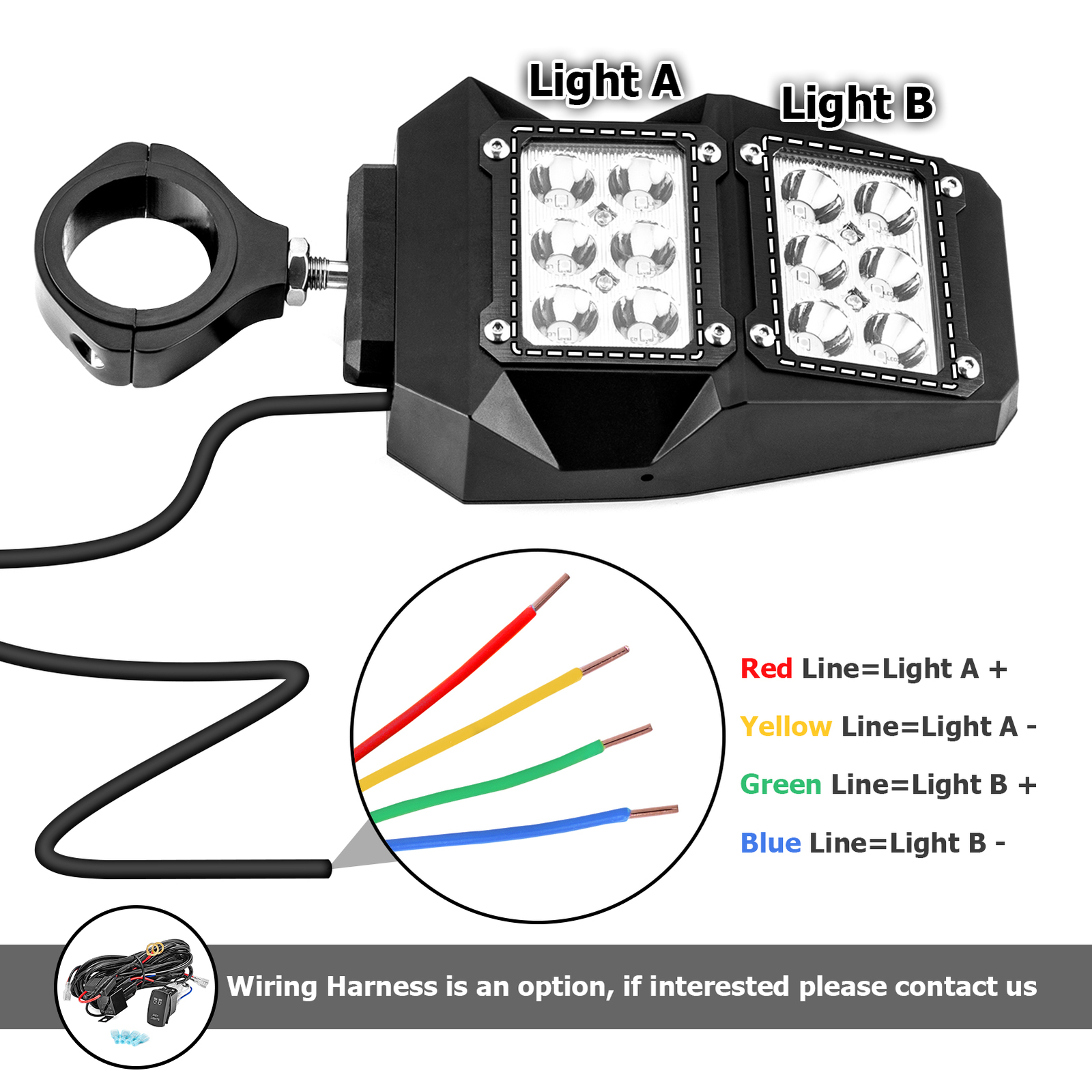 UTV Side View Mirrors w/ LED Spot Light For 1.75"-2" Can am maverick x3 RZR 1000