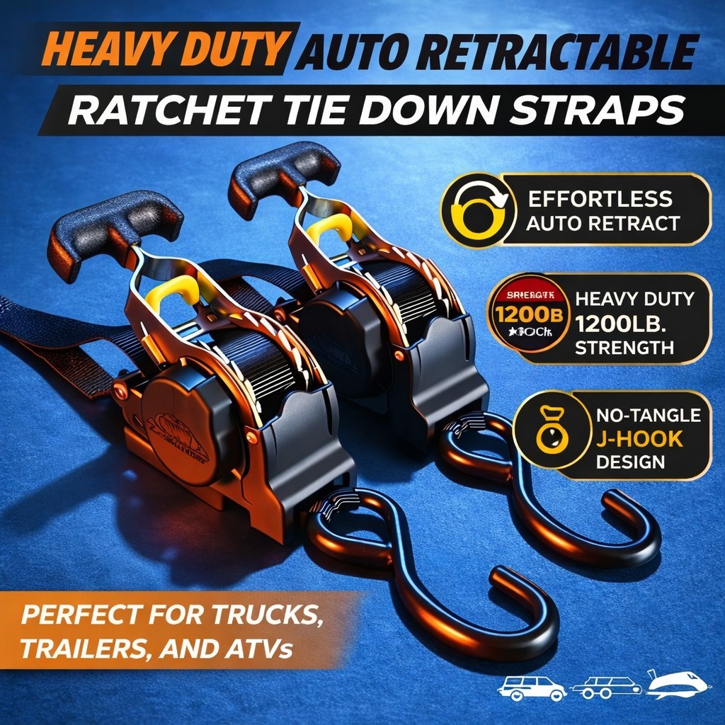 🔥 2-Pack 10FT Retractable Ratchet Tie-Down Straps | 1500LBS Heavy-Duty | S-Hook