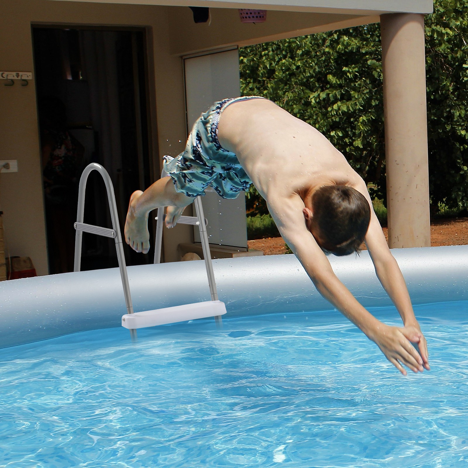 2 Steps 33in Pool Ladder Iron Grey Frame + White Steps