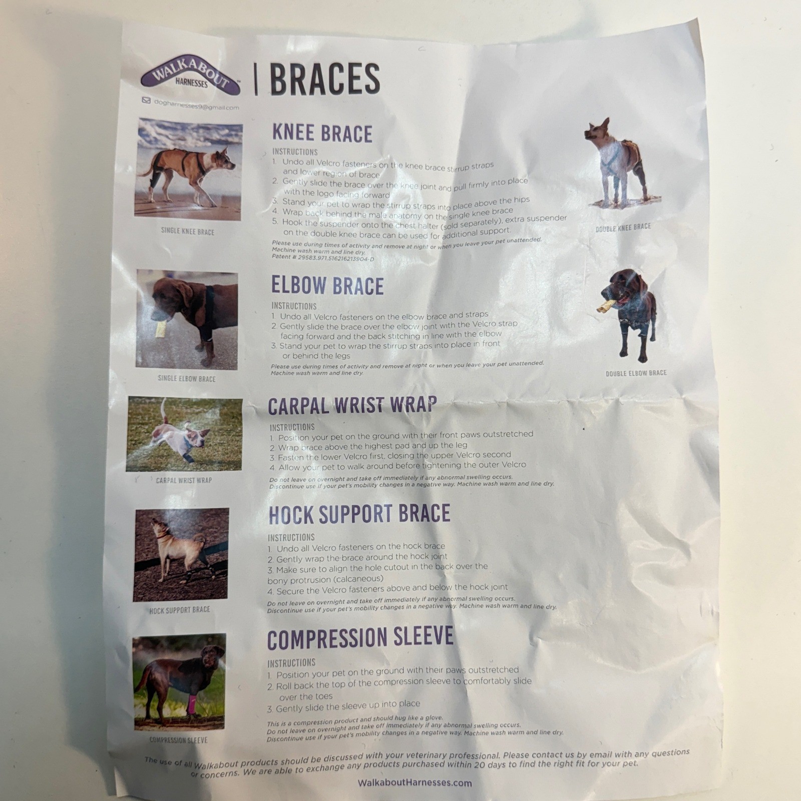 Walk About Harnesses Dog Knee Brace Support Left & Right Pair MS NEW