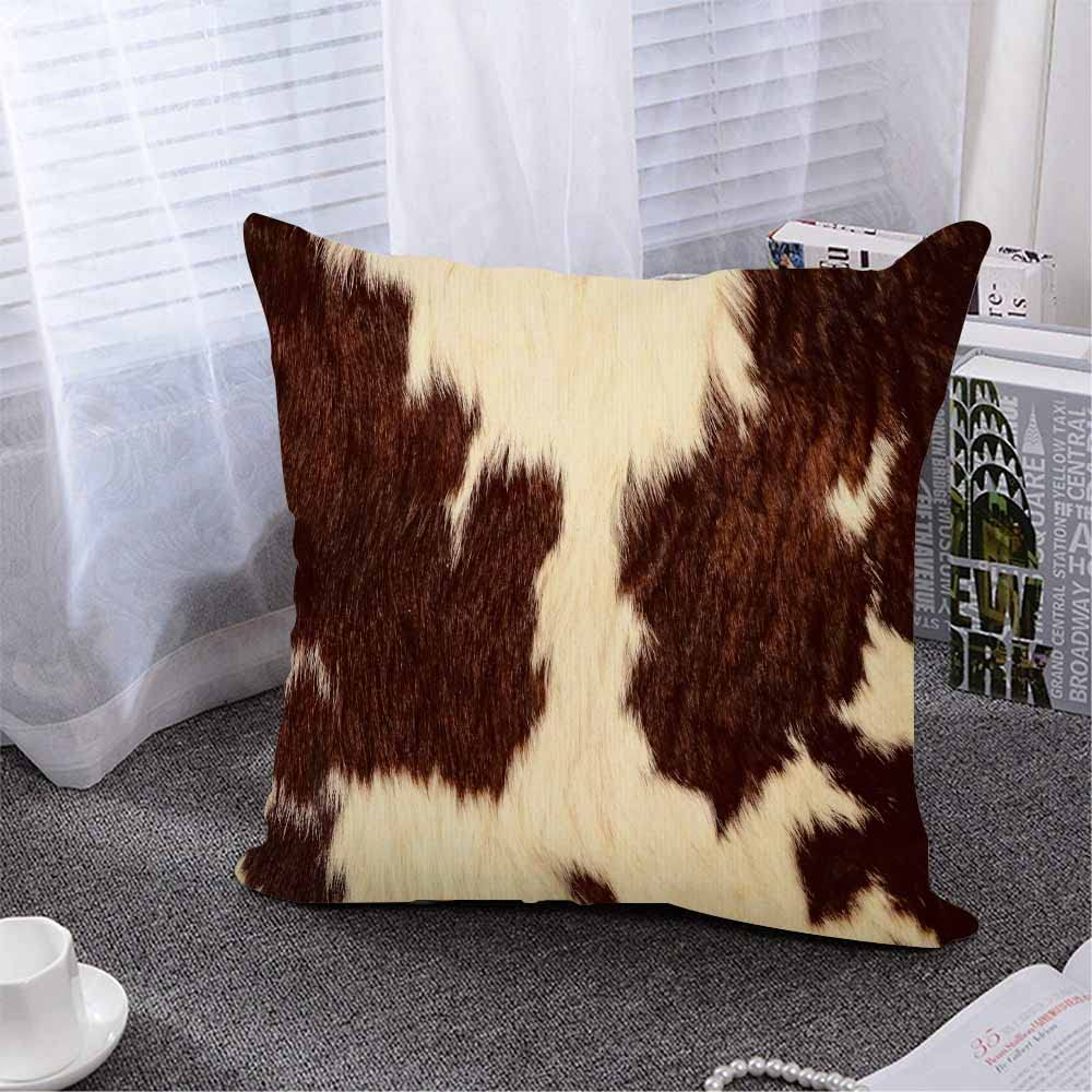 Cowhide Throw Pillow Covers 18X18,Cow Hair Cow Skin Brown and White Cotton Linen
