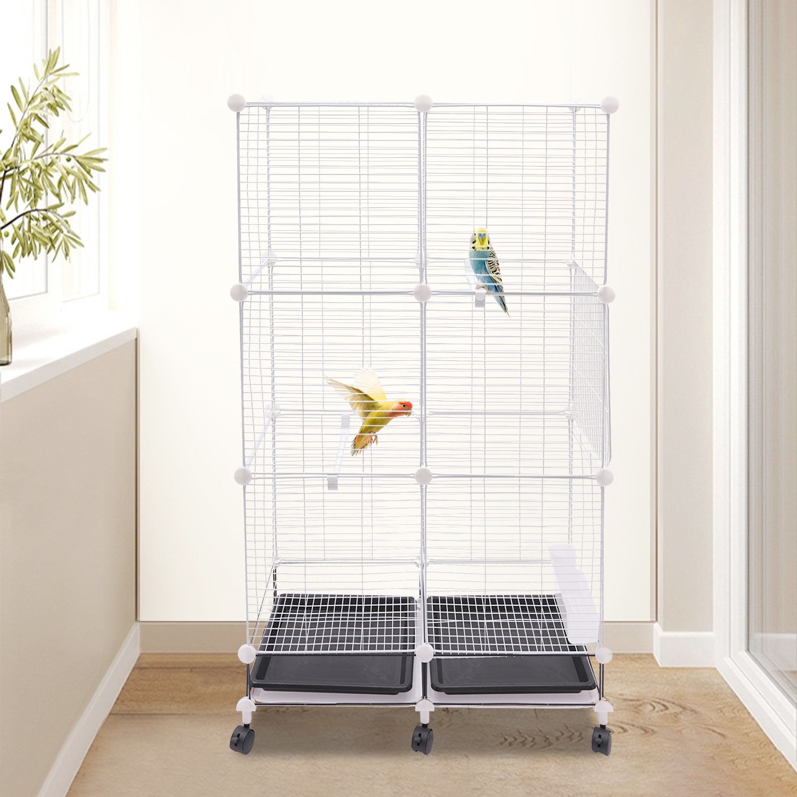3-Tier Large Bird Cage 49.2in Rolling Metal Parakeet Cage for Canaries, Parrots