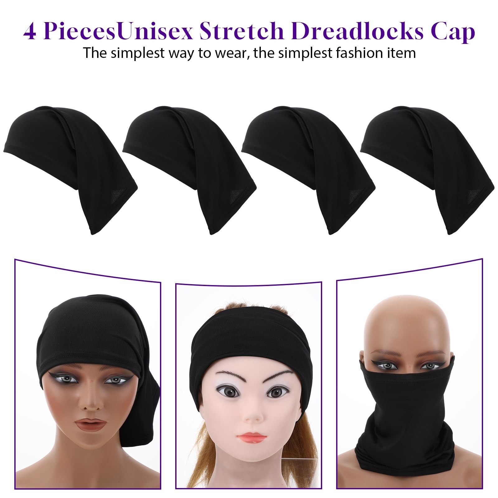 4pcs Dreads Cap, Loc Sock, Dreadlock Caps for Men, Soft and Comfortable, Tube