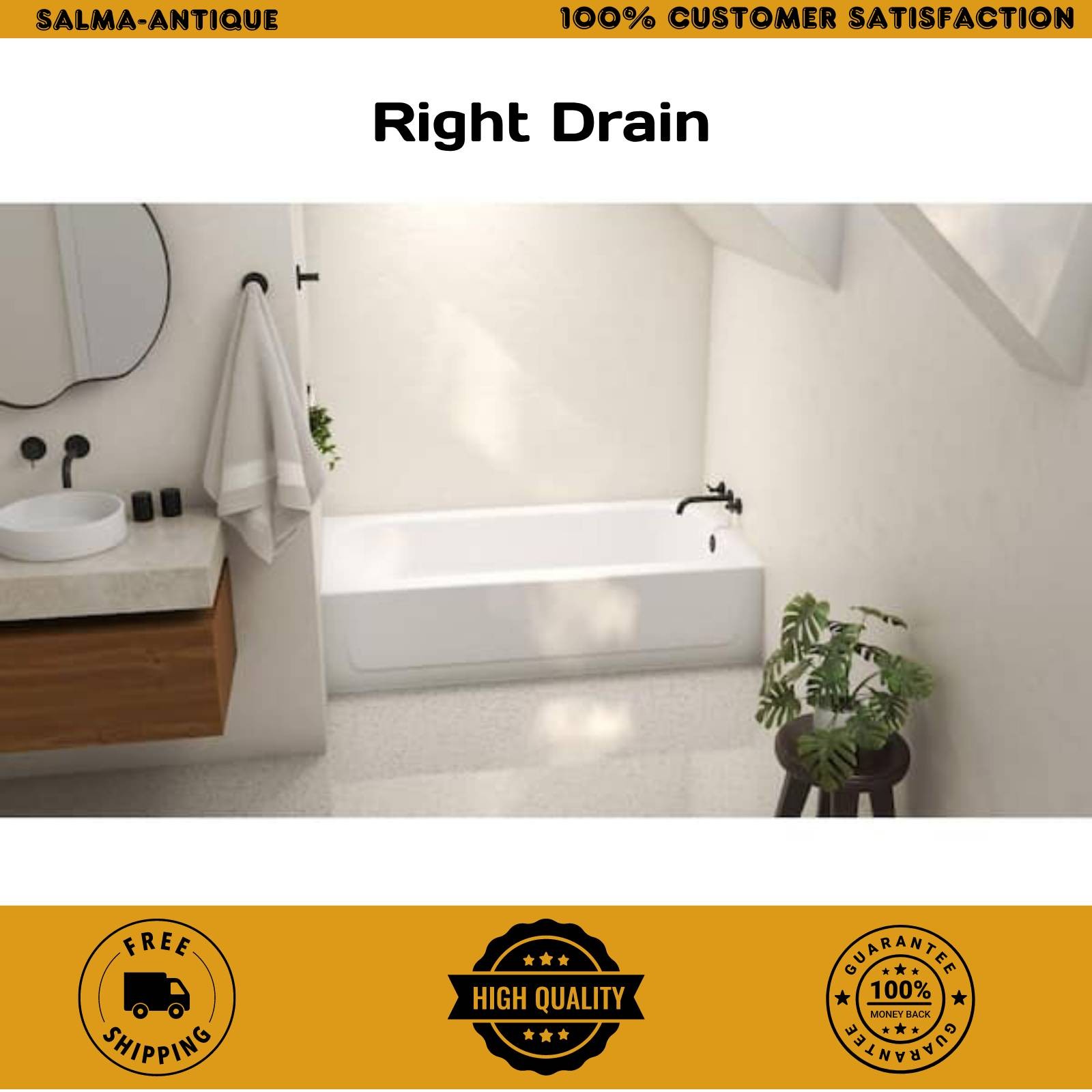 Bootz Aloha 60x30 Alcove Soaking Bathtub Right Drain White Steel Tub 011-3364