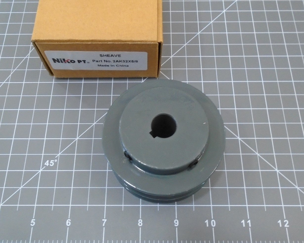 NEW Niko 2AK32X5/8 2 Groove V Belt Pulley 3.25" OD 5/8 Inch Shaft Bore Cast Iron