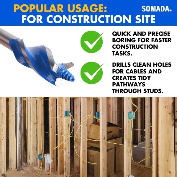 SOMADA Auger Drill Bit Set, 5-Piece, 1/2", 5/8", 3/4", 7/8" and 1" Inch Size