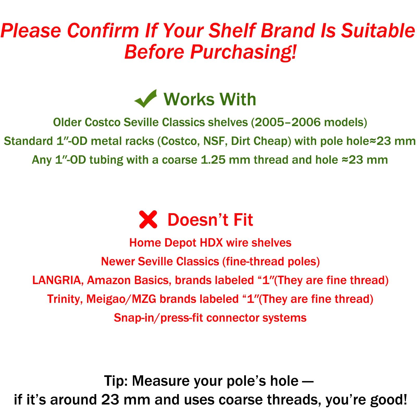 1.2 mm Coarse Thread Connectors for 25.4mm/ 1 Outside Diameters Wire Shelving