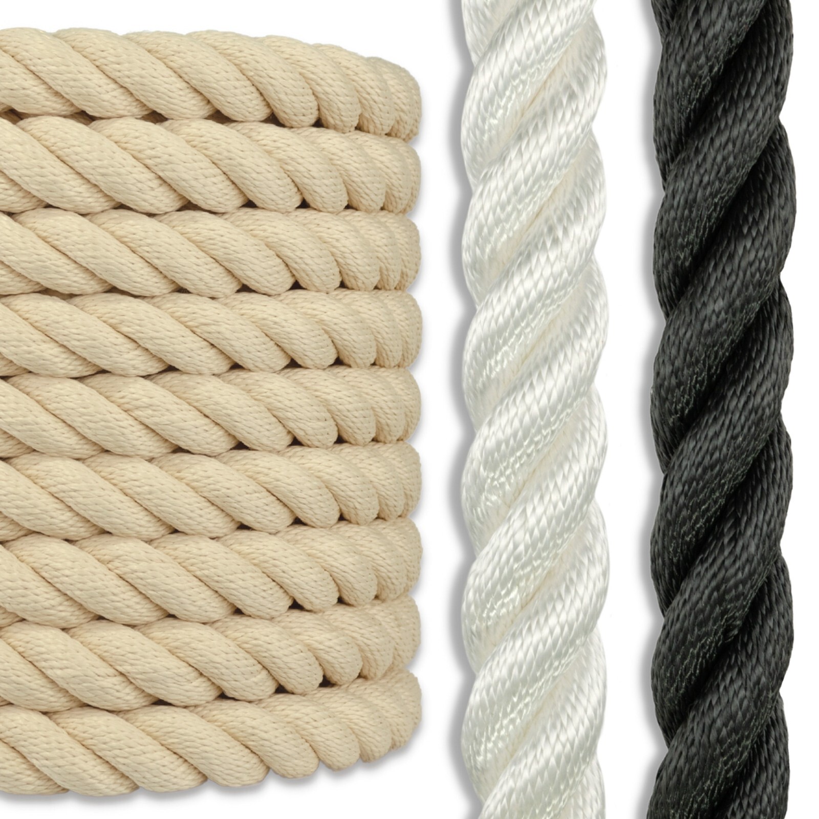 Premium 3 Strand Twisted 100% White Polyester Rope Low Stretch Outdoor Line