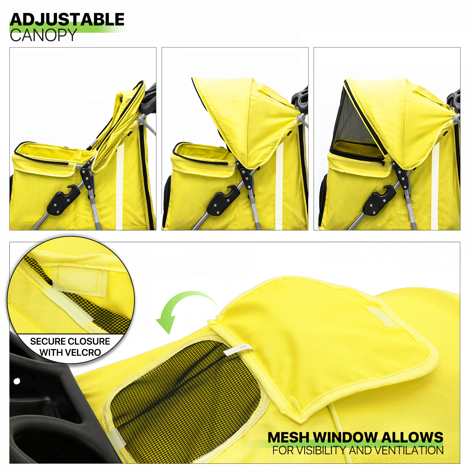 Yellow Foldable Dog Stroller Portable Pet Cat Carrier Cart w/Adjustable Sunshade