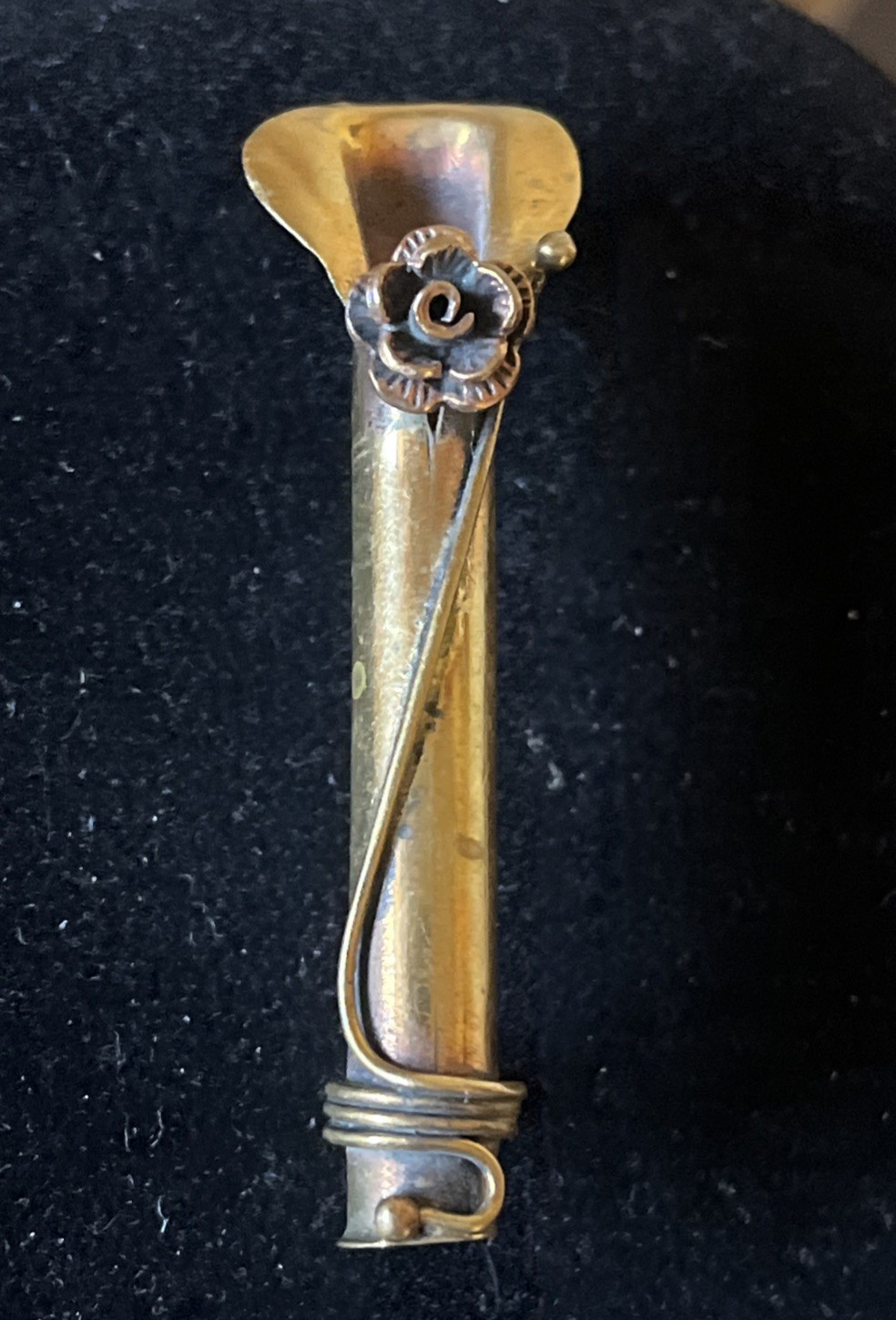 Vintage Tussie Mussie Posey Holder Pin Brooch Brass Thailand