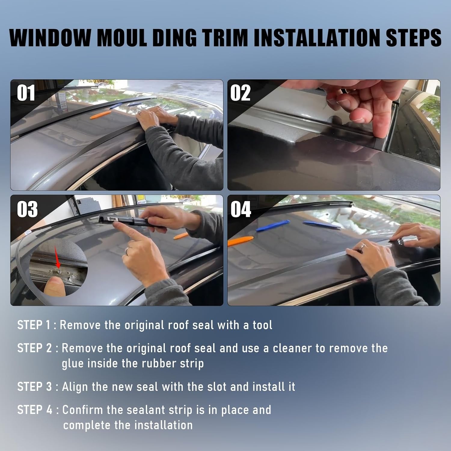 2X For Honda Civic 2012-2015 Black Roof Top Molding Trim Drip Sealing Strip Kit