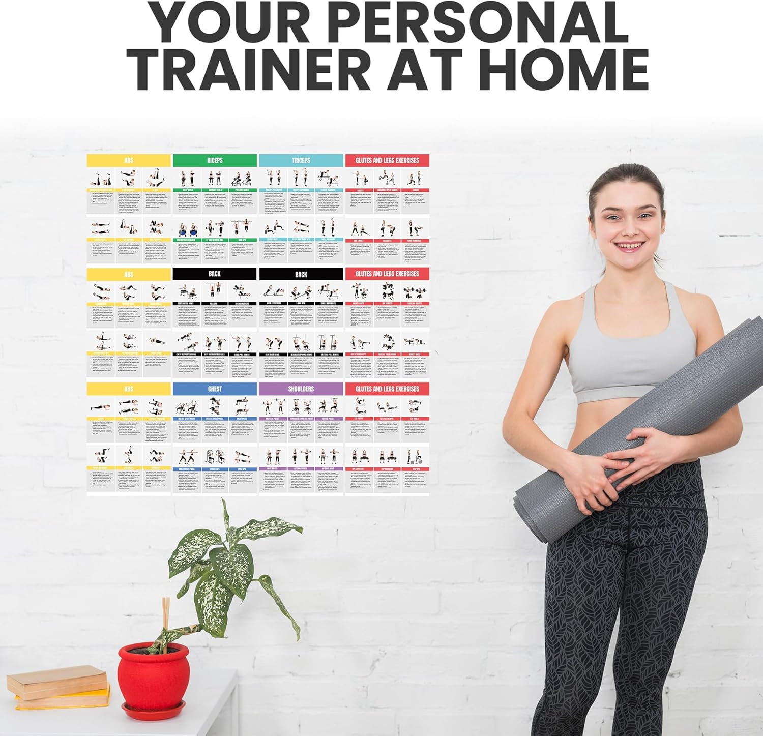 Full Body Workout Poster for Home Gym – Exercise Chart for Glutes, Legs, Back &
