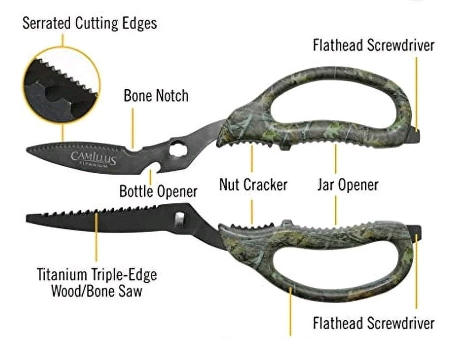 Camillus 9'' Multi-Function Game Shear with Bone Saw, Serrated Blade, and Sheath