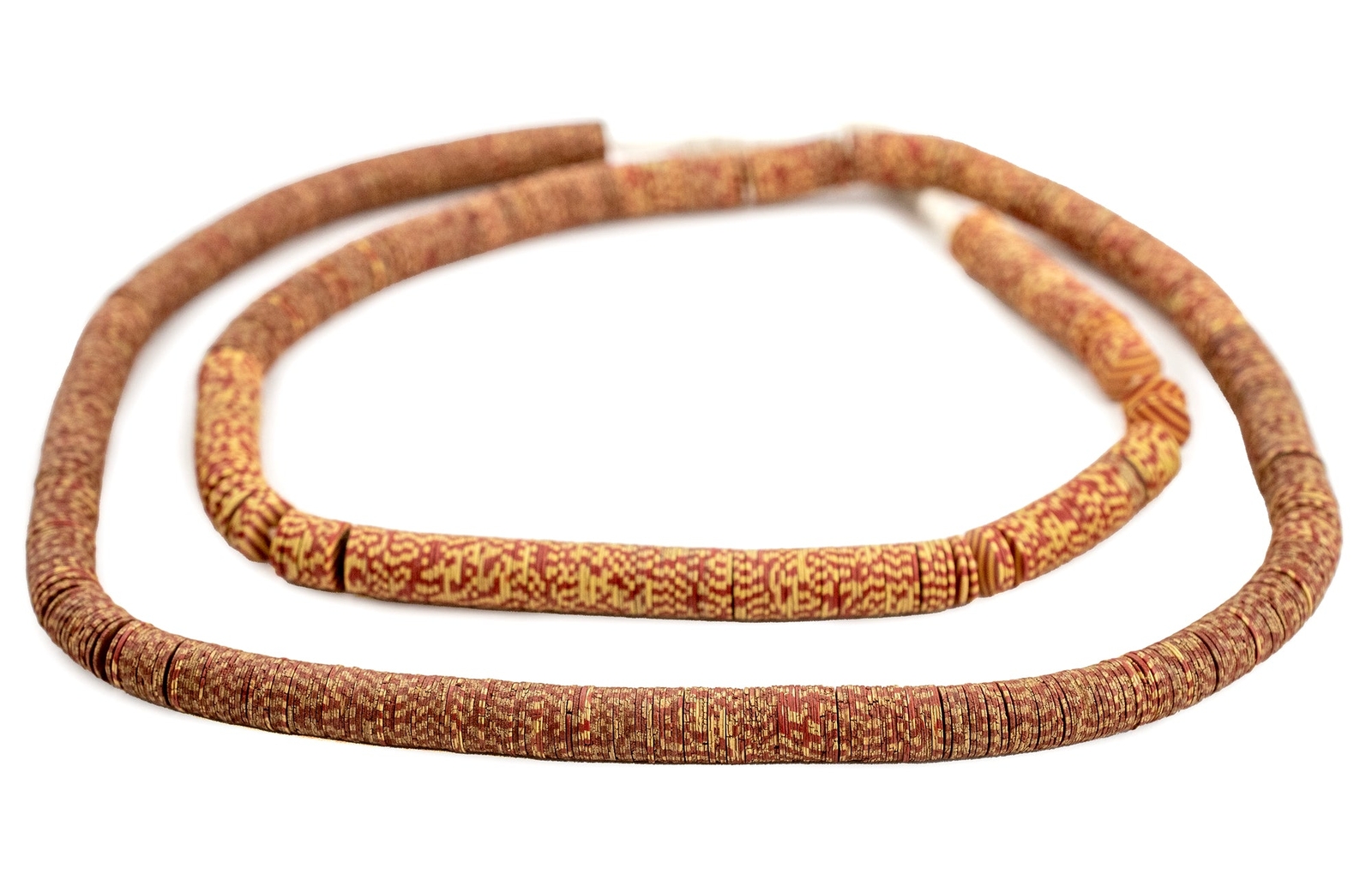 Rare Red Patterned Vintage Vinyl Beads 7mm Ghana African Heishi 26 Inch Strand