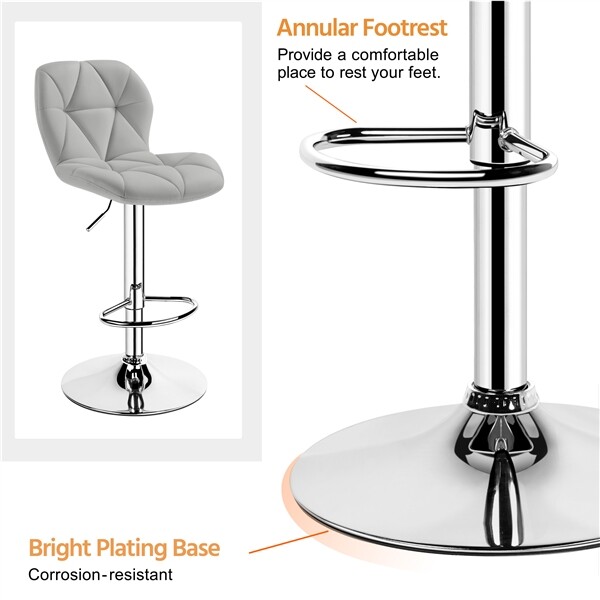 2pcs Adjustable Kitchen Counter Stools Modern PU Leather Swivel Bar Stool