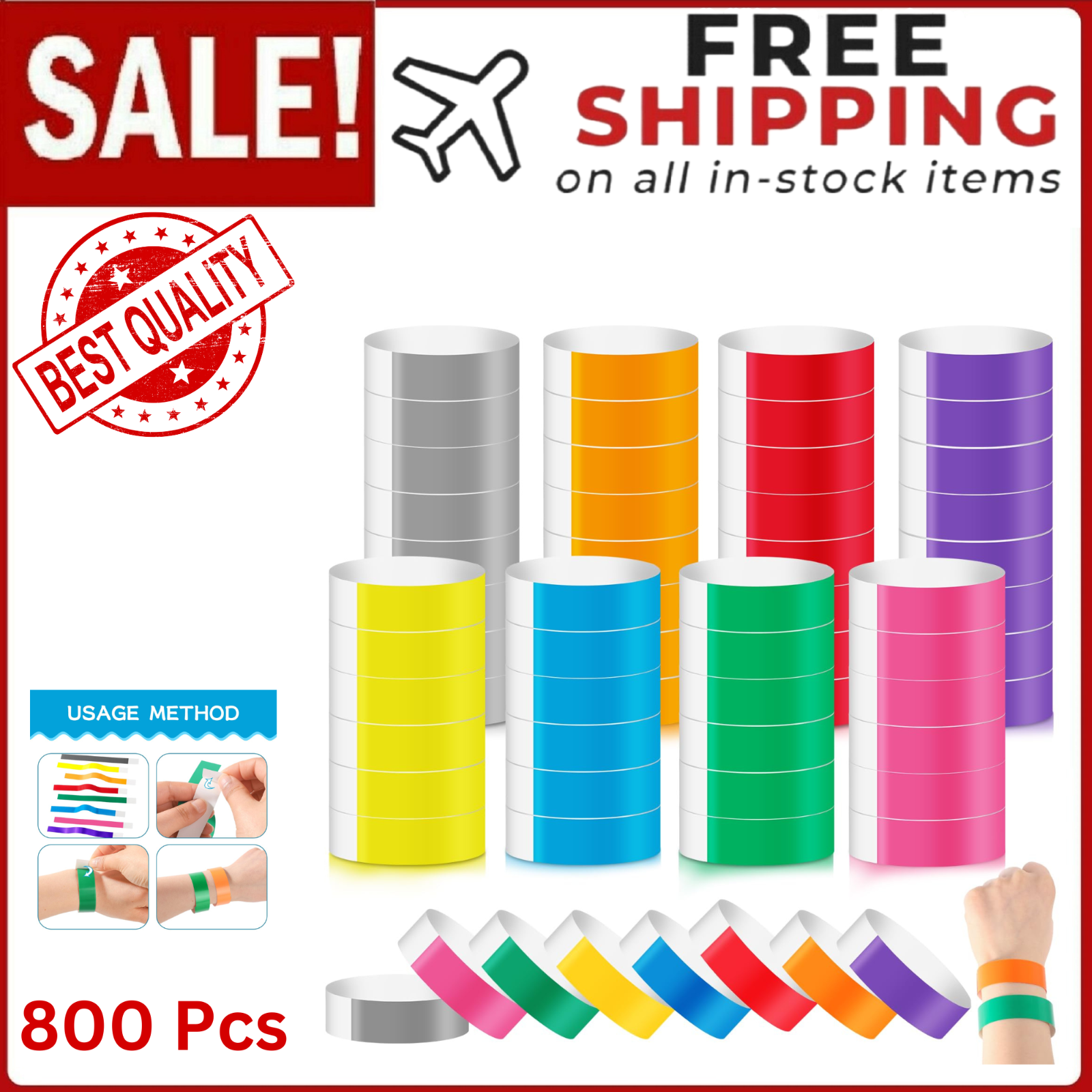 800 Pieces Colored Wristbands for Events Wrist Bands Paper Bracelets Wristbands
