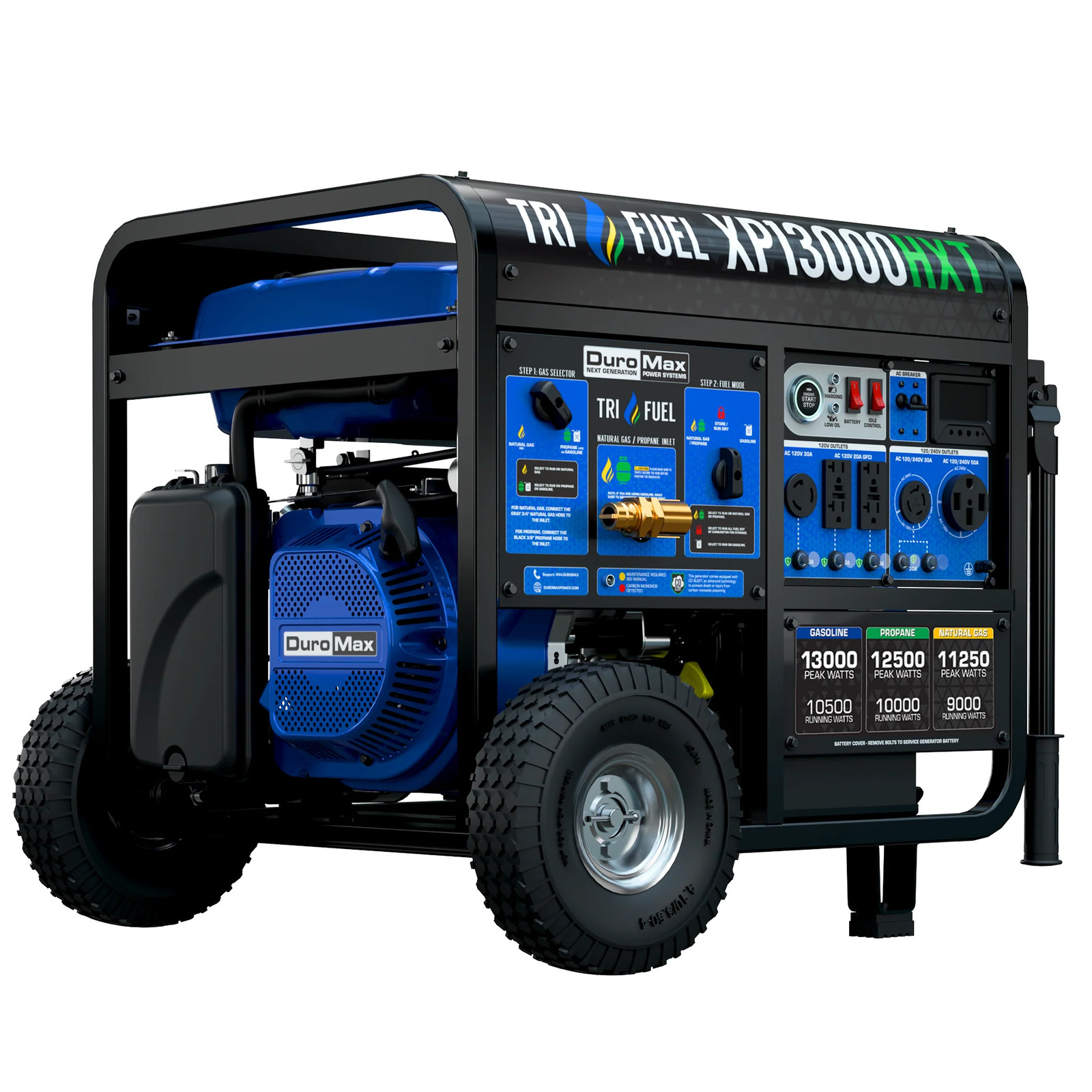 DuroMax XP13000HXT 13,000W Electric Start Tri-Fuel Portable Generator w/CO Alert