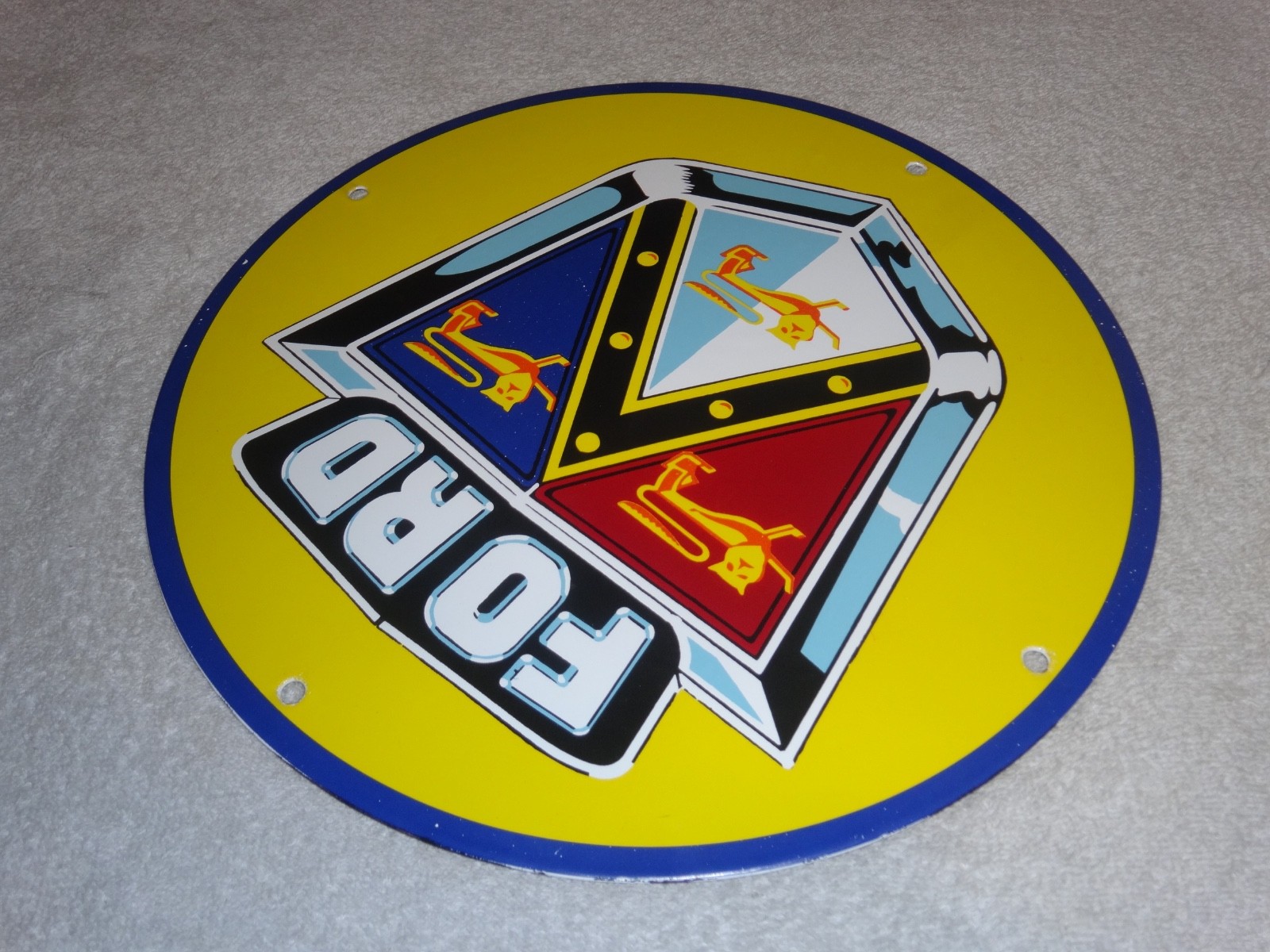 VINTAGE 11 3/4 in FORD AUTOMOBILE & TRUCK ADV. SIGN HEAVY METAL PORCELAIN #S 217