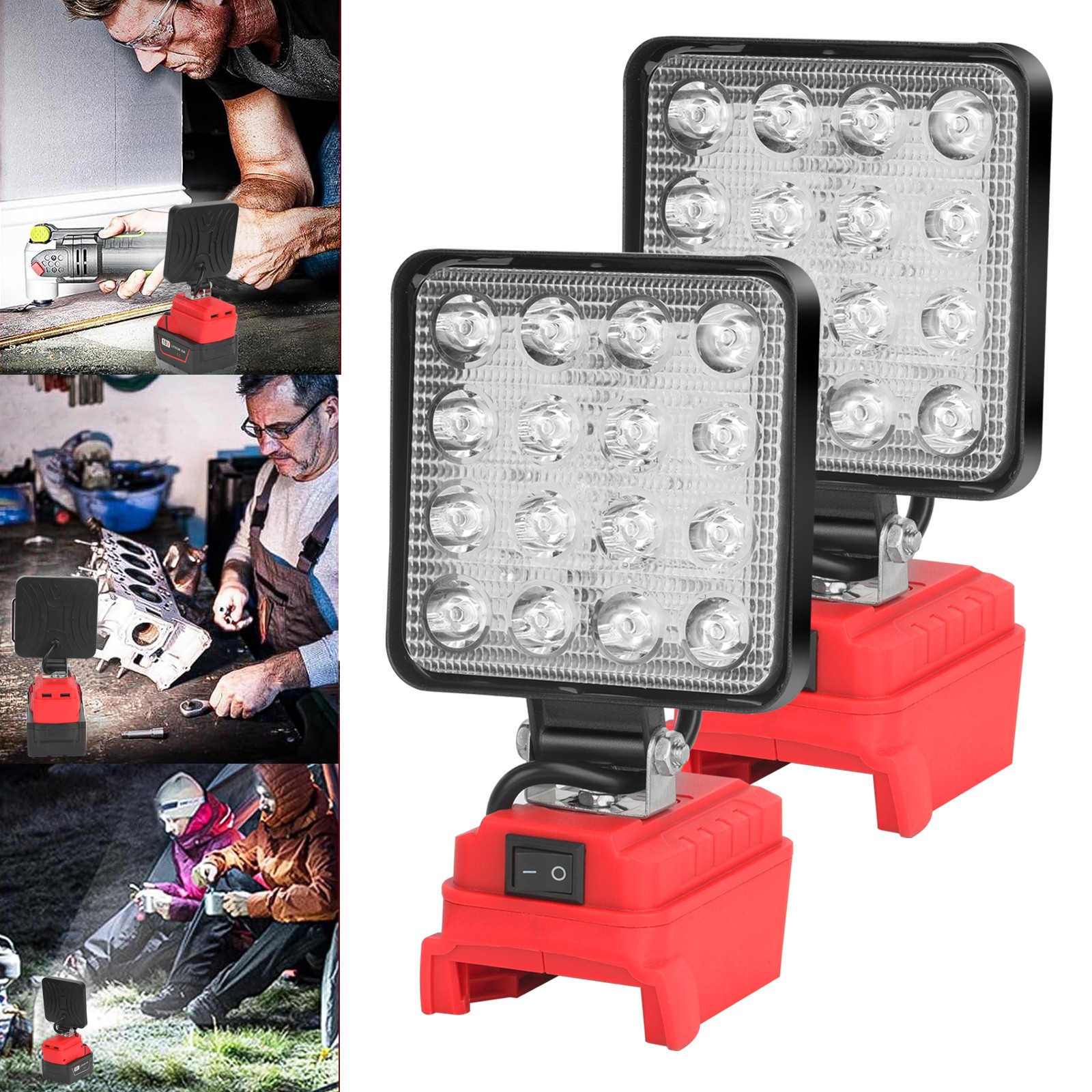 2 Pack 60W LED Work Light for Milwaukee 18V M-18 Battery with USB Output