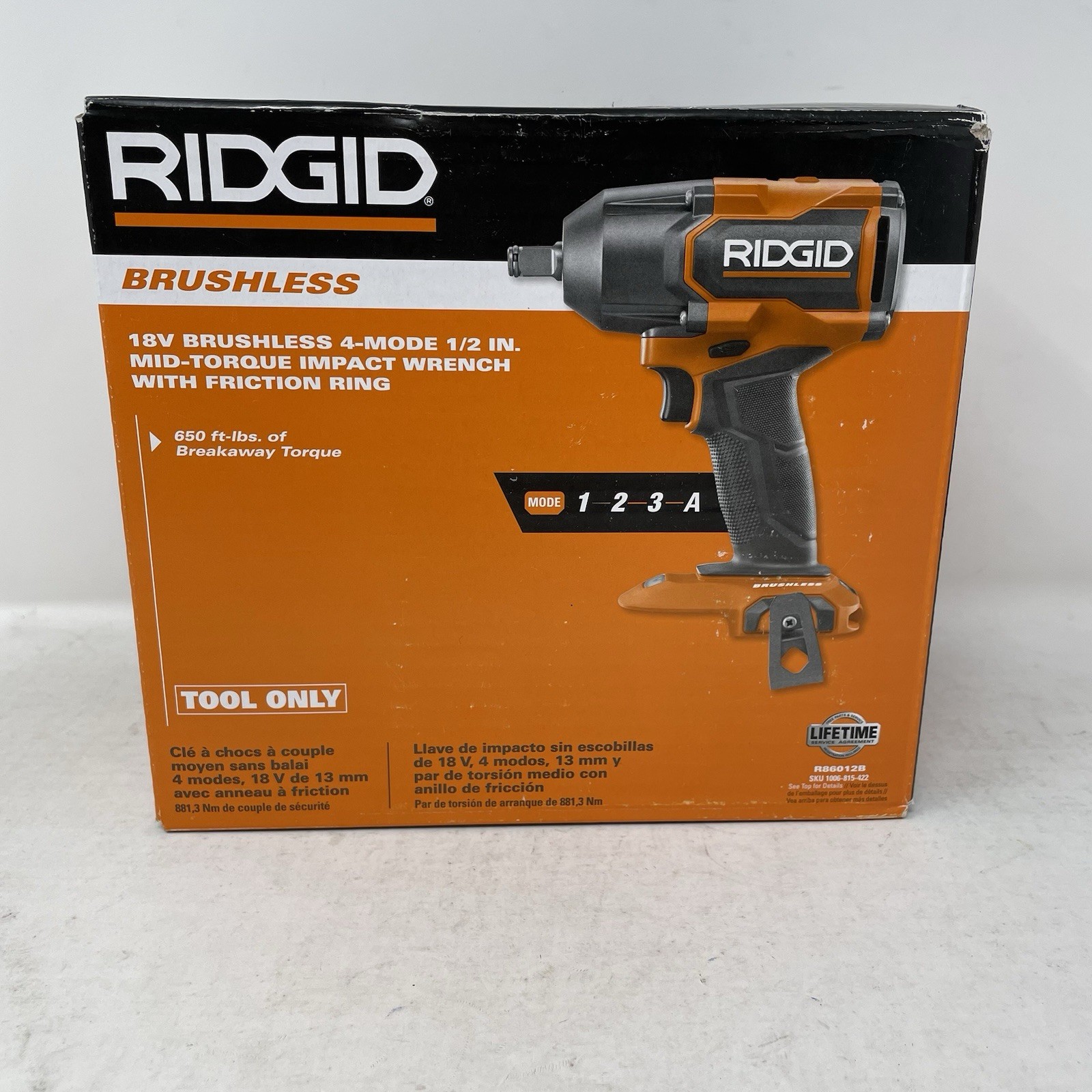 Ridgid R86012B 18V Brushless 4-Mode 1/2" Mid-Torque Impact Wrench *Tool Only*